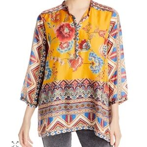 Johnny Was Yellow Floral and Geometric Blouse
